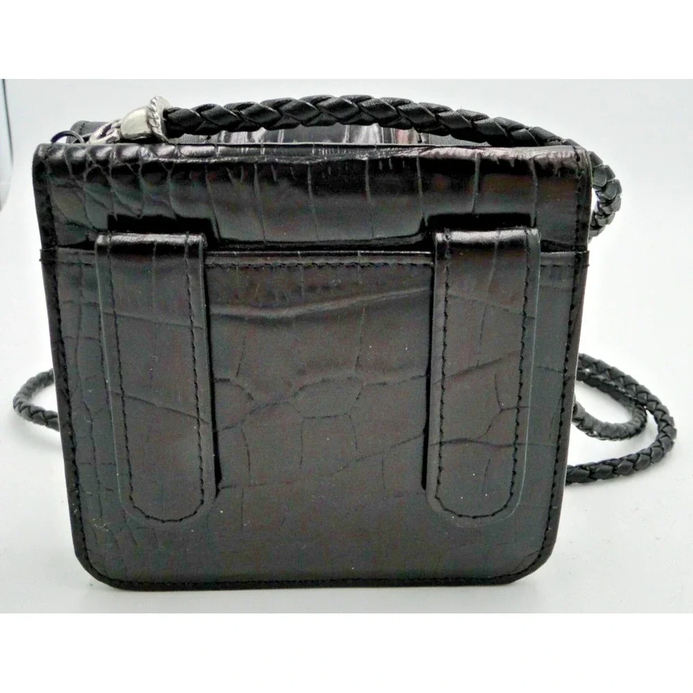 Brighton Black‎ Leather And Croc Wallet Crossbody Belt Purse